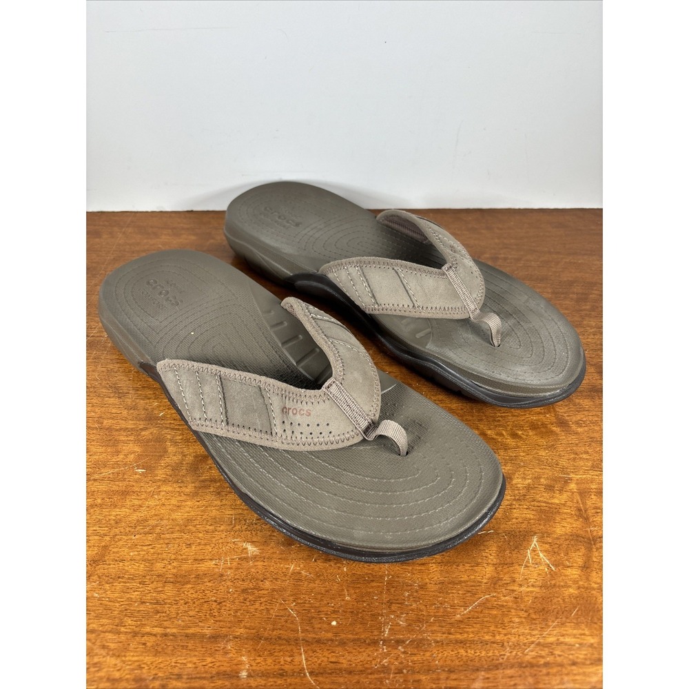 Crocs Swiftwater Flip Flops Mens 12 Sandal Graphite Ultramarine 202547 Brown‎
